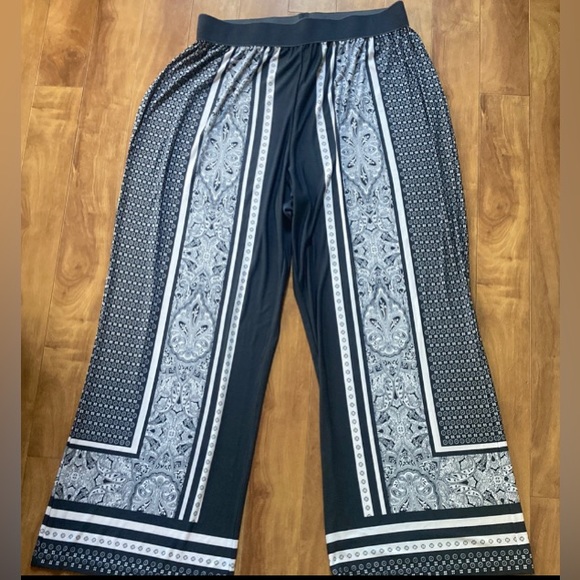 DG💫 Womens' Gray/White Printed Elastic Waist Lightweight Wide Leg Pants - Picture 1 of 7